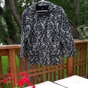 Talbots Black and White Damask Paisley Jacket Sz 18